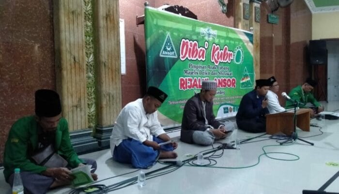 LESTARIKAN TRADISI ASWAJA PAC GP ANSOR GEDEG MOJOKERTO GELAR DIBA' KUBRO 1 SORBANSANTRI.COM