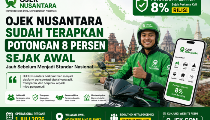 OJEK Nusantara Sudah Terapkan Potongan 8 Persen Sejak Awal, Jauh Sebelum Menjadi Standar Nasional 1 SORBANSANTRI.COM