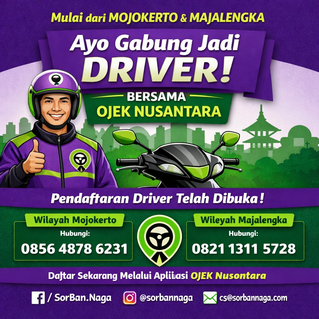 OJEK Nusantara Buka Rekrutmen Driver di Mojokerto dan Majalengka, Aplikasi Buatan Santri Anak Negeri Siap Beroperasi 1 Juli 2 OJEK Nusantara Buka Rekrutmen Driver di Mojokerto dan Majalengka, Aplikasi Buatan Santri Anak Negeri Siap Beroperasi 1 Juli